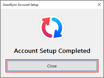 GoodSync Windows 賬戶設定完成確認