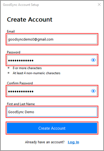 在 Windows 建立新 GoodSync 賬戶