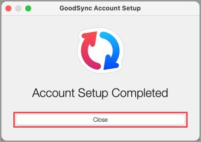 GoodSync Mac 賬戶設定完成