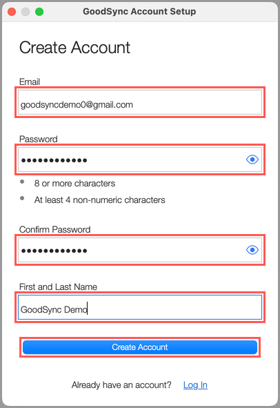 Mac 建立新 GoodSync 賬戶