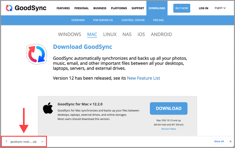執行 GoodSync Mac 安裝包