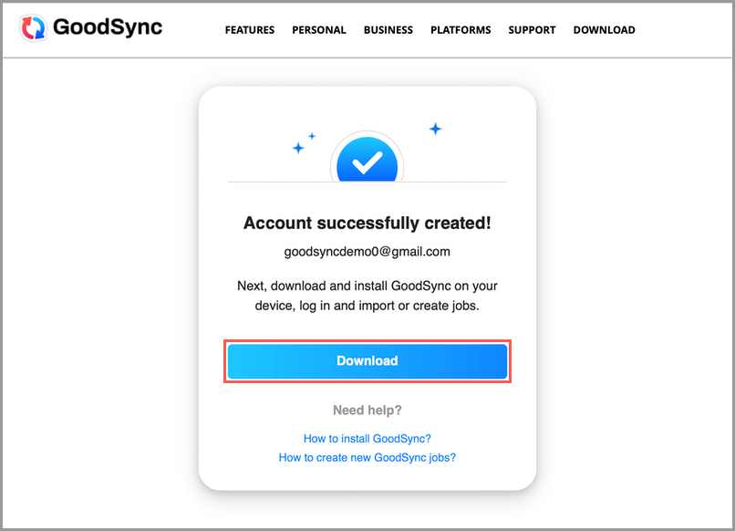 Web 建立賬戶成功確認頁