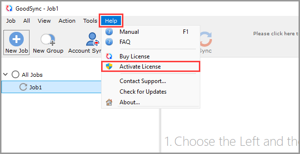 Windows Help 選單選擇 Activate License
