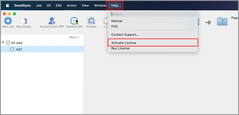 Mac Help 選單選擇 Activate License