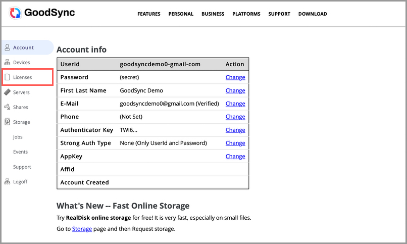 訪問 Licenses 部分