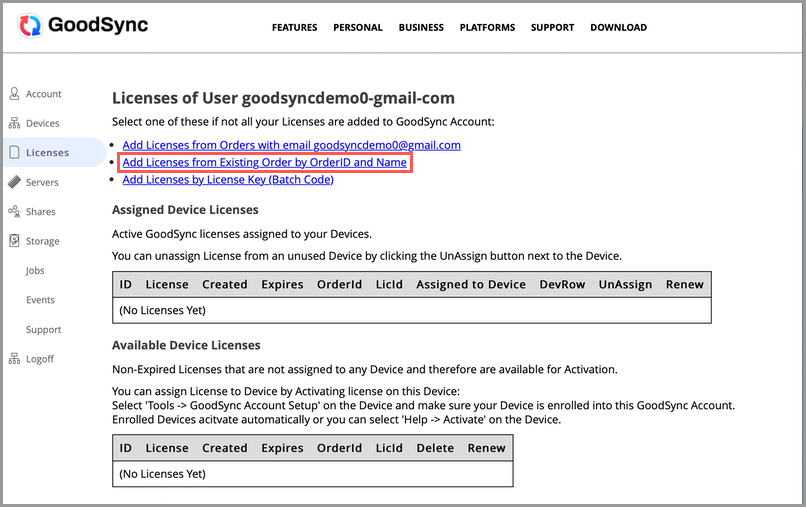 點選從訂單新增 License