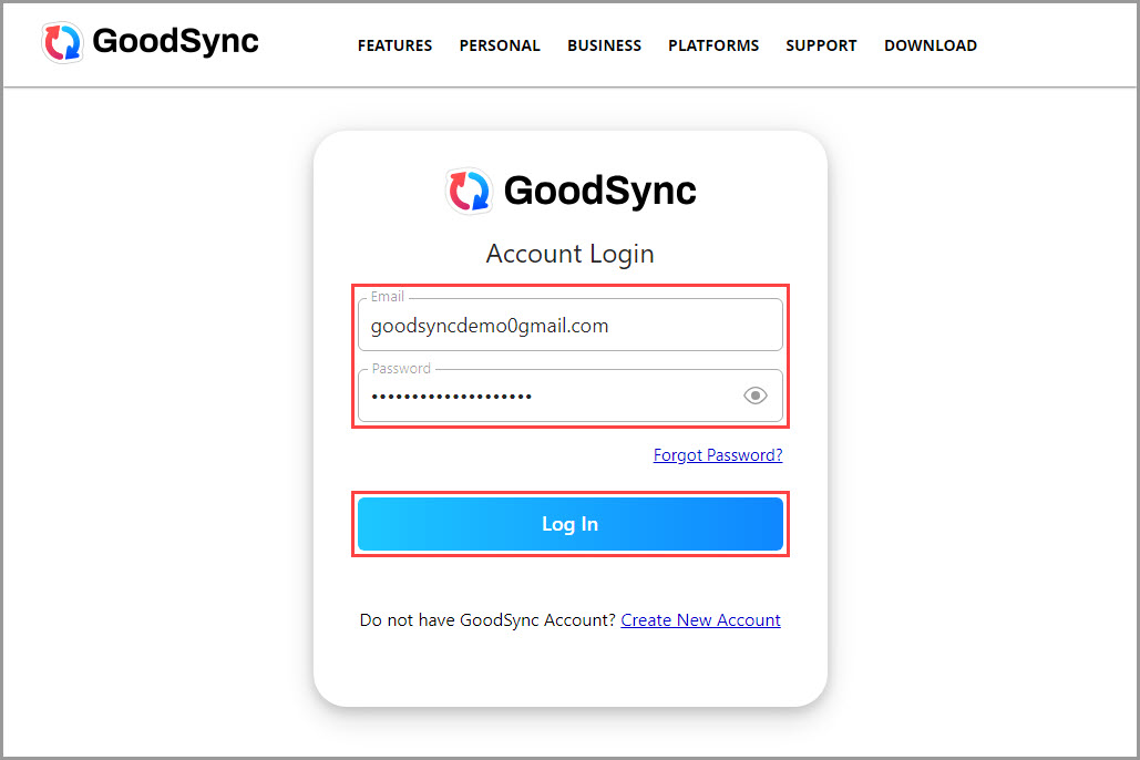 登入 GoodSync Account