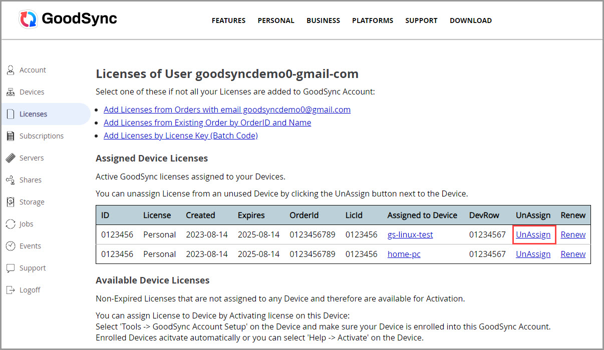 為裝置取消 License 分配