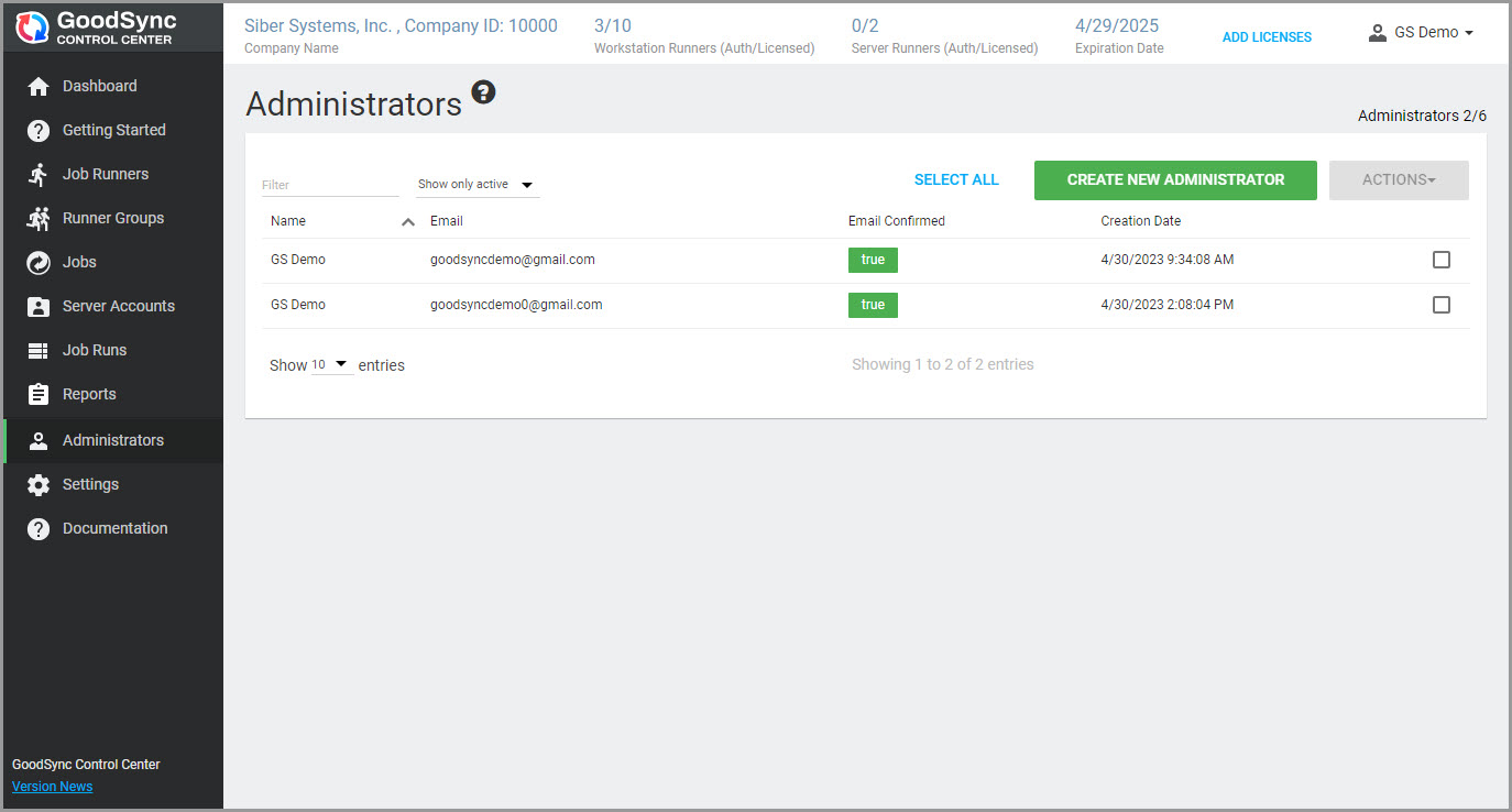 Control Center 管理員列表