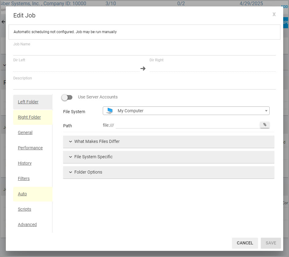 Control Center Job 編輯對話方塊