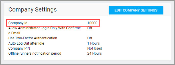 Control Center Company Settings 中的 Company ID