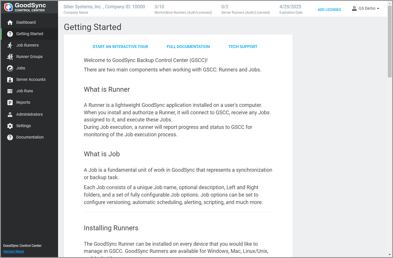 Control Center Getting Started 入門介面