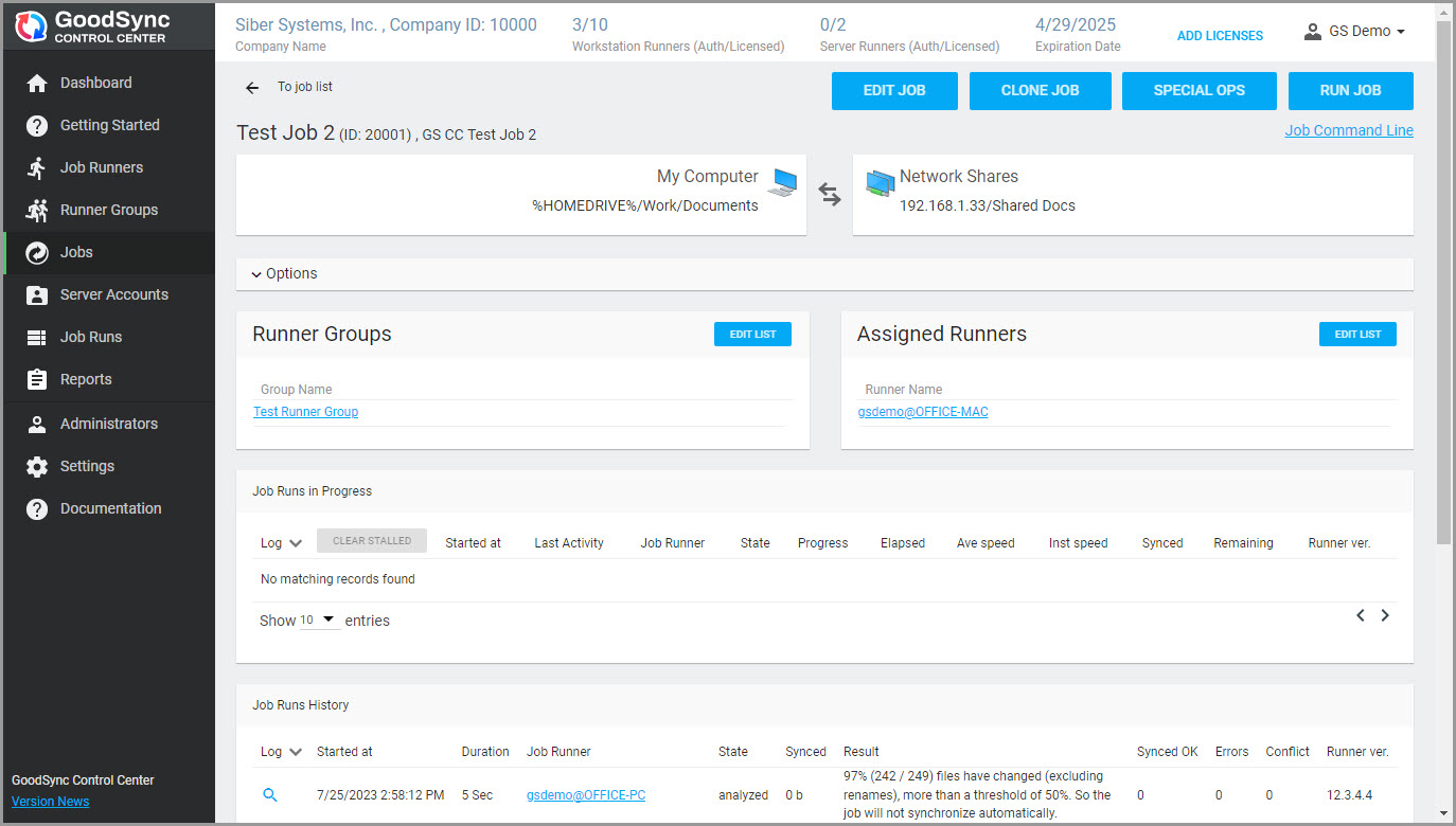 Control Center Job 詳情頁面
