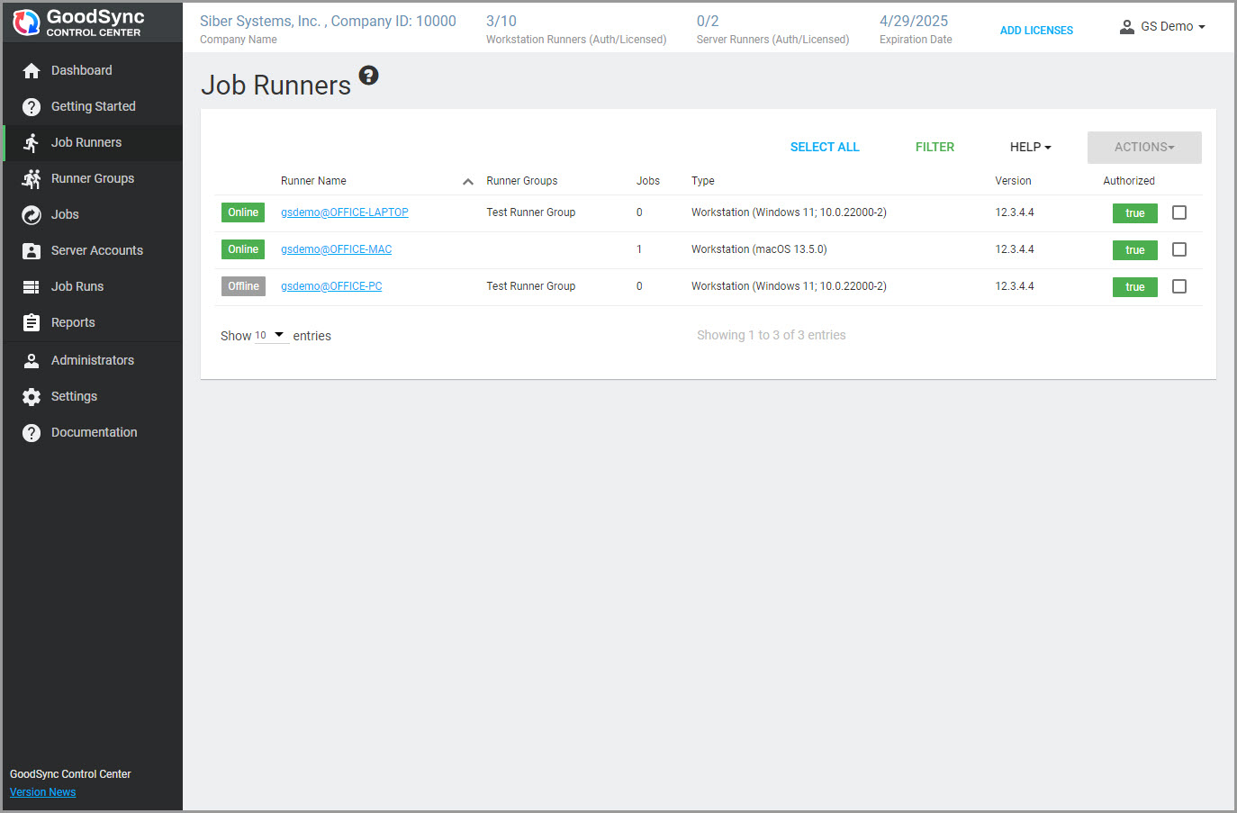Control Center Job Runners 列表