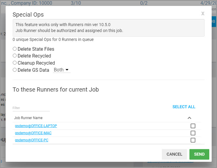 Control Center Job 特殊操作視窗