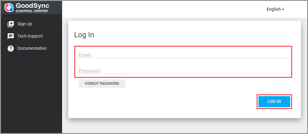 Control Center 登入介面