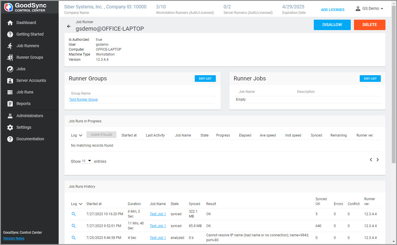 Control Center Runner 詳情頁面